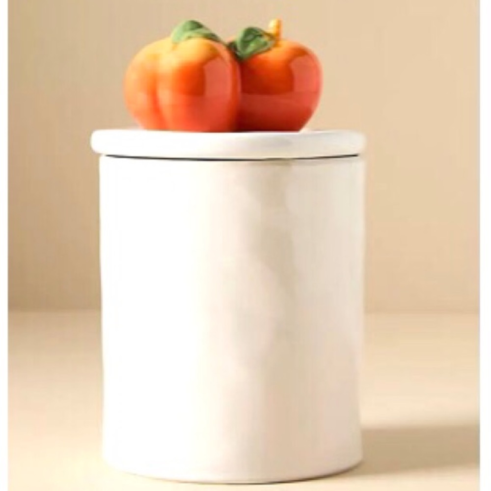 Anthropologie Canister Handpainted Stoneware Peaches NWT